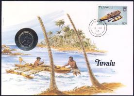 Tuvalu 1985. 5c II. Erzsébet bélyeges érmés borítékon, ismertetővel T:1-