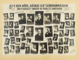 1926-27 Az V. ker. közs. "Ráskai Lea" Leánygimnázium érettségizett tanulói, keményhátú tablófotó, Goszleth I. és Fia Bp. felvétele, 25x33 cm