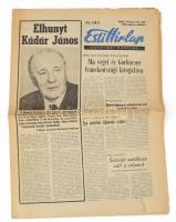 Esti Hírlap 1989 július 6-i száma, Kádár János halálhírével a címlapon.
