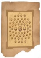 1888 A "Budapesti Aczél Hang Férfidal Egylet" működő tagjai az egylet 15 évi fennállásának emlékére, 1888 junius 23., nevekkel feliratozott keményhátú tablófotó, sérült kartonnal, foltos, 26x19 cm