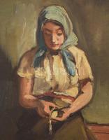 Szüle Péter (1886-1944): Lányka. Olaj, vászon, jelzett. Dekoratív, sérült fakeretben, 50×40 cm