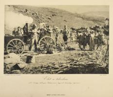 Élet a táborban, Érdekes Ujság háborús képe, Bp., Légrády, nyomat, foltos, az egyik sarkán kis sérüléssel, 28x34 cm