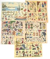 cca 1910 4 db kivágható öltöztetős baba és figura. Nem kivágott ívek 43x36 cm Litográfiák