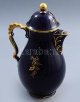 Echt kobalt kávés kanna. Mázas, aranyozott, minimális kopással 26 cm