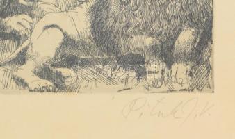 Pituk József Viktórián (1906-1991): Mitológiai jelenet. Rézkarc, papír, jelzett. , üvegezett fakeret...