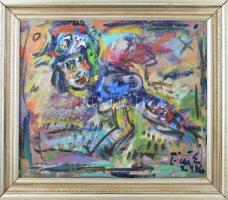 Tóth Ernő (1949-): Bohóc. Olaj, vászon. Jelezve jobbra lent. Hátoldalán Tóth Ernő autográf feliratával. Dekoratív, fakeretben. 40x48 cm