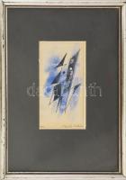 Barta István (1892-1976): Kompozíció 1969 . Akvarell, papír. jelzett, üvegezett keretben 18x9 cm