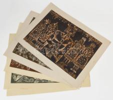 Donáth Gyula (1924-1984): 5 db Linómetszet, papír. kettő Jelzett. részben Próbanyomat jelzéssel. 50x34 cm