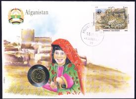 Afganisztán 1980. 25p érmés borítékon egy afgán és egy ENSZ bélyeggel, utóbbin elsőnapi bélyegzéssel; hátoldali ismertetővel T:1