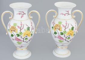 Hollóházi virágzó ág mintával díszített kétfüles padlóváza pár, jelzett, m: 41,5 cm