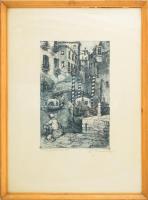 Szentgyörgyvári Gyenes Lajos (1890-1971): Venezia - gondolások Rézkarc, papír, jelzett, 
üvegezett ...