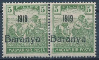 Baranya 1919 Arató 5f pár Bodor vizsgálójellel