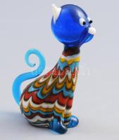 Murano macska figura, jelzés nélkül, m: 8 cm