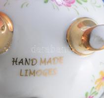 Limoges porcelán tojás. Kézzel festett, jelzett, hibátlan, belül is festett, réz kerettel. 9,5 cm
