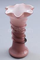 Kétrétegű üveg váza, melegen rátekert száldíszítéssel, hibátlan, m: 20,5 cm
