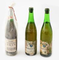 cca 1970-1980, 2 palack Debrői Hárslevelű, mátrai borvidék, bontatlan félédes fehérborok, sérült, piszkos címkékkel, 0,7l + 1975 Egri Leányka muzeális bor