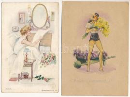 2 db RÉGI hölgy művészlap / 2 pre-1945 lady art postcards