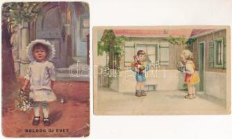2 db RÉGI gyerek művészlap / 2 pre-1945 children art postcards