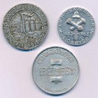 ~1930. "MOVE (Magyar Országos Véderő Egylet) Ózdi Vasgyári Testgyakorlók Köre 1909" kétoldalas Al díjérem (30mm) + 1963. "L. K. M. Csavargyár Diósgyőr" egyoldalas Al zseton (25mm) + DN "Csavarárugyár Ebédjegy" kétoldalas Al zseton (31mm) T:XF-F