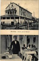 Révfülöp, Ivánics pensio terasszal, étterem pincérrel, hátoldalán aláírásokkal. Kálmán fényképész (Szombathely) (gyűrődések / creases)