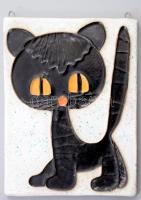 Deák József macska falikép, mázas kerámia, 11x8 cm