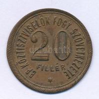 ~1920. 20f "BP. Köztisztviselők Fogy. Szövetkezete" Cu lemez szükségpénz T:XF, patina