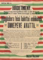 1926 I. világháború áldozatainak emléknapja Nagykőrös város nemzeti ünnepnap hirdetmény 62x48 cm hajtva