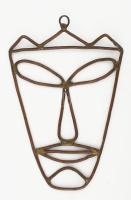 Art deco hajlított réz arc fémmunka falidísz, 19x13 cm