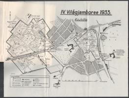 1933 Gödöllő-Budapest Jamboree magyar nyelvű zsebkönyve, 2 db kihajtható melléklettel (egyik térkép)...