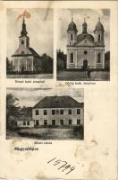 Magyarlápos, Oláhlápos, Targu Lapus; római katolikus templom, görög katolikus templom, állami iskola / Roman Catholic church, Greek Catholic church, school (ragasztónyomok / glue marks)