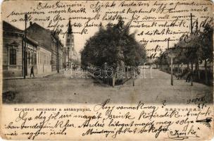 1905 Nagyvárad, Oradea; Ezredévi emléktér a sétánnyal, templom / square, church (kopott sarkak / worn corners)