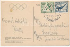 1936 Berlin, Olympische Spiele. Blick durch das Marathontor auf das Olympia-Feuer. Reichssportverlag...