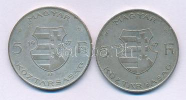 1947. 5Ft Ag "Kossuth" (2x) T:F patina Adamo F8.1