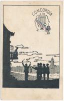 Nagyszeben, Hermannstadt, Sibiu; Concordia C.i.B. Studentika sziluettes művészlap. Jos. Drotleff / Studentica silhouette art postcard (lyukak / pinholes)