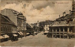 1926 Brassó, Kronstadt, Brasov; Strada Principele Carol / Károly herceg tér, A. Bidu üzlete / square, shops (fa)