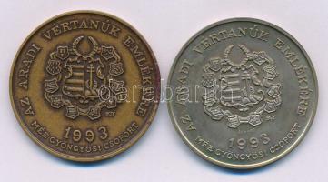 Bognár György (1944-) 1993. "MÉE Gyöngyösi Csoport - Aradi Vértanúk / Aulich Lajos" Ag és bronz emlékérem pár (34,51g/0.640/42,5 mm) T:UNC,AU Adamo GS12