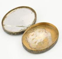 Női portrét ábrázoló ékszeres szelence, belül törött tükörrel, kopott, h: 5,5 cm