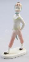 Aquincumi esernyős porcelán lány figura, kézzel festett, jelzett, m: 14 cm