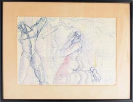 Angyalföldi Szabó Zoltán (1929-2014): Vallási témájú jelenet. Toll, akvarell, papír, jelzett. 32x47 ...