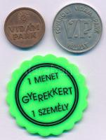 DN "Vidámpark" egyoldalas bronz zseton (20mm) + "Fővárosi Vidám Park Vállalat / V.P." kétoldalas Cu-Ni zseton (25mm) + "BP-i Vidámpark Zrt. / Gyerekkert - 1 menet 1 személy" kétoldalas műanyag zseton (40mm) T:AU-XF