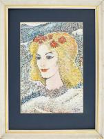 B. Hajdu László (1926-1998): Madonna. Nyomat, vegyes technika, papír, jelzett, fakeretben, 28×19,5 cm
