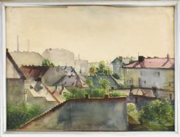 Kúti (?) jelzéssel: Városrészlet. Akvarell, papír. Fakeretben, 30×40 cm