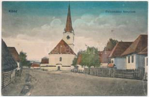 Kibéd, Chibed (Maros, Mures); református templom. Fogyasztási Szövetkezet kiadása / Calvinist church (gyűrődés / crease)