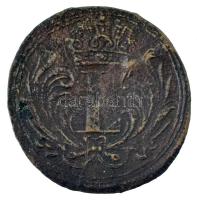 Selmecbánya 1695. Poltura Cu "I. Lipót" (1,95g/~26mm) T:F, hajlott lemez Hungary / Schemnitz (Banska Stiavnica) 1695. Poltura Cu "Leopold I" (1,95g/~26mm) C:F, wavy coin Krause KM#232