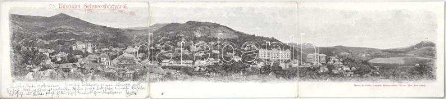 1900 Selmecbánya, Schemnitz, Banská Stiavnica; 3 részes kihajtható panorámalap. Joerges kiadása / 3-tiled folding panoramacard (hajtásnál szakadt / torn at fold)