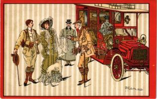 1916 Automobile art postcard, litho s: P. Fabatz (gyűrődés / crease)