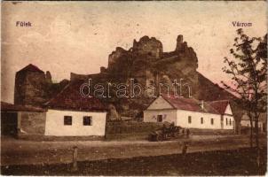 1919 Fülek, Filakovo; várrom. Vasúti levelezőlapárusítás 43. / Filakovsky hrad / castle ruins, automobile (fl)