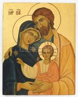 Ikon másolat, Stella Miklós: Szent Család. Tempera, fa, címkézett, 21x16,5 cm