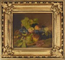 Díszes képkeret, bal alsó sarkánál kissé sérült, 46x49 cm, benne "A szépirodalmi Könyvtár jutalomképe 1875" feliratú nyomat.