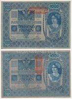 Ausztria 1919. (1902) 1000K, függőleges "DEUTSCHÖSTERREICH" felülbélyegzéssel, mindkét oldal német + 1919. (1902) 1000K 2. kiadás, vízszintes "DEUTSCHÖSTERREICH" felülbélyegzéssel, hátlap rajzos T:F Austria 1919. (1902) 1000 Kronen, with vertical "DEUTSCHÖSTERREICH" overprint, both sides in german + 1919. (1902) 1000 Kronen 2nd issue, with horizontal "DEUTSCHÖSTERREICH" overprint, with illustrated backside C:F Krause P#58, P#61